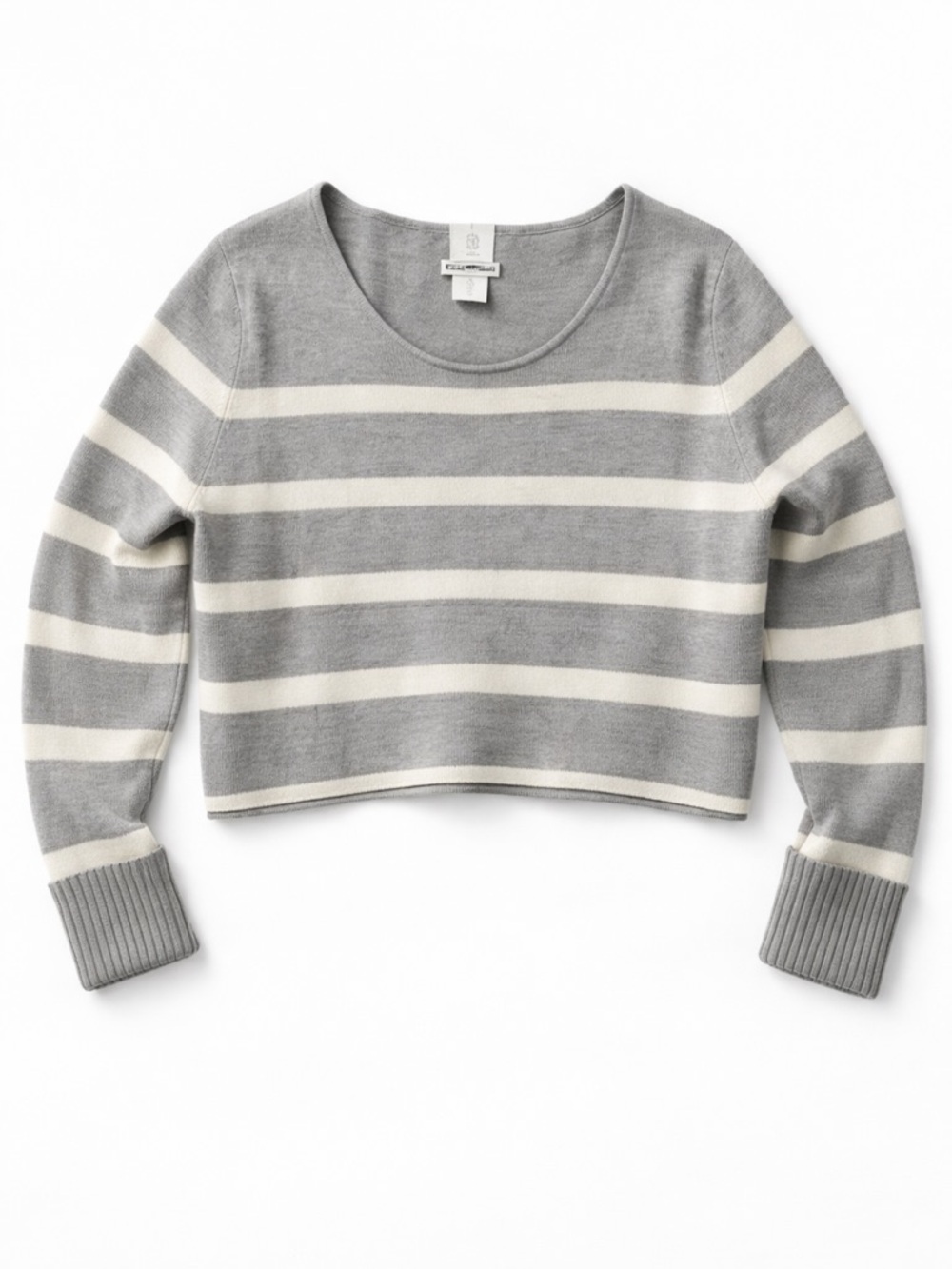 Joie Sweater Womens Medium Cashmere Crop Gray Stripe Scoop Neck Long Sleeve